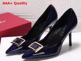Roger Vivier Metal Buckle Pumps in Blue Patent Leather Replica