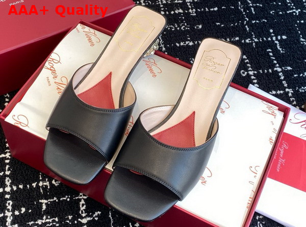 Roger Vivier Mules in Black Leather with Crystal Heel Replica