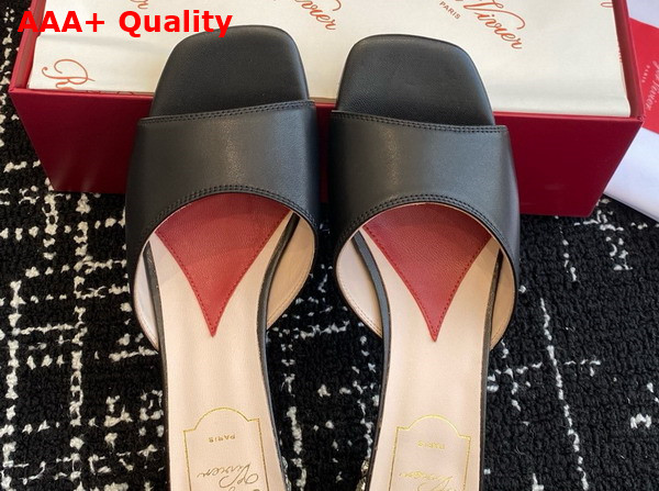 Roger Vivier Mules in Black Leather with Crystal Heel Replica