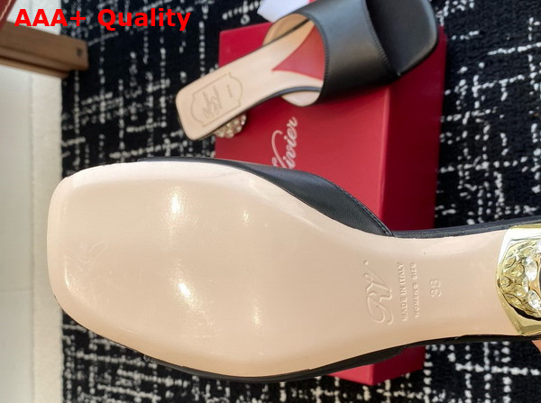 Roger Vivier Mules in Black Leather with Crystal Heel Replica