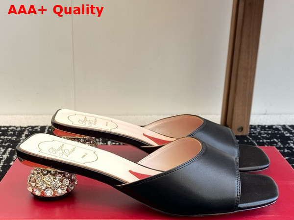 Roger Vivier Mules in Black Leather with Crystal Heel Replica