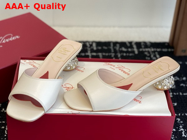 Roger Vivier Mules in Off White Leather with Crystal Heel Replica