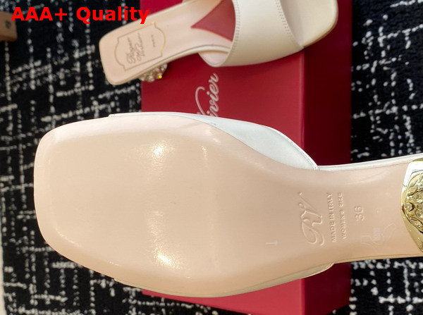Roger Vivier Mules in Off White Leather with Crystal Heel Replica