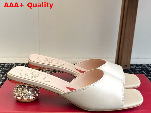Roger Vivier Mules in Off White Leather with Crystal Heel Replica