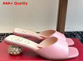 Roger Vivier Mules in Pink Leather with Crystal Heel Replica