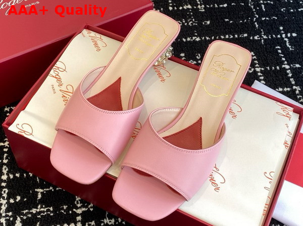 Roger Vivier Mules in Pink Leather with Crystal Heel Replica