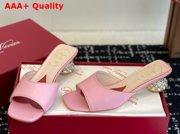 Roger Vivier Mules in Pink Leather with Crystal Heel Replica