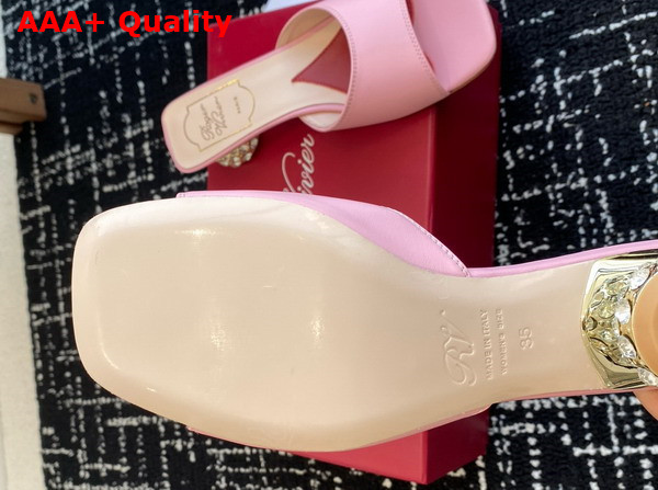 Roger Vivier Mules in Pink Leather with Crystal Heel Replica