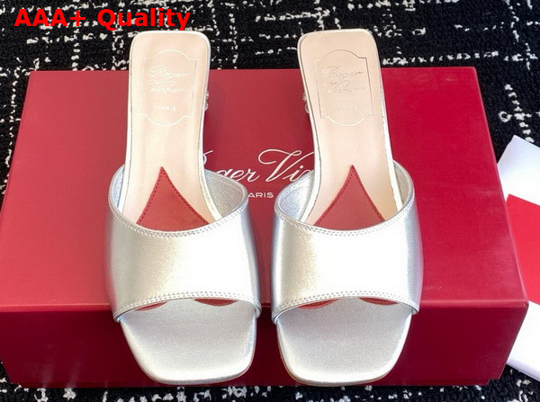 Roger Vivier Mules in Silver Leather with Crystal Heel Replica