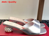 Roger Vivier Mules in Silver Leather with Crystal Heel Replica