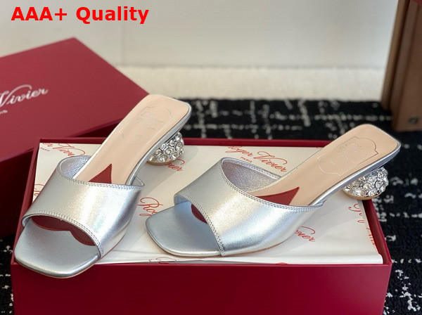 Roger Vivier Mules in Silver Leather with Crystal Heel Replica