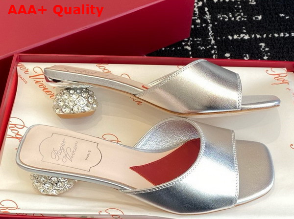 Roger Vivier Mules in Silver Leather with Crystal Heel Replica