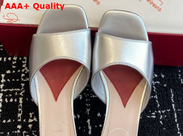Roger Vivier Mules in Silver Leather with Crystal Heel Replica