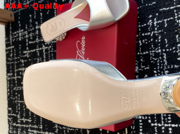 Roger Vivier Mules in Silver Leather with Crystal Heel Replica