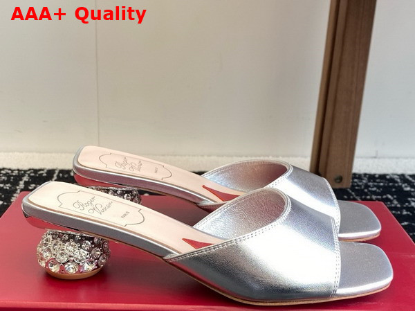 Roger Vivier Mules in Silver Leather with Crystal Heel Replica