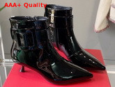 Roger Vivier Pointy Covered Buckle Ankle Boots in Patent Leather Black Replica