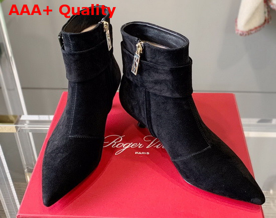 Roger Vivier Pointy Covered Buckle Ankle Boots in Suede Black Replica