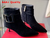Roger Vivier Pointy Covered Buckle Ankle Boots in Suede Black Replica