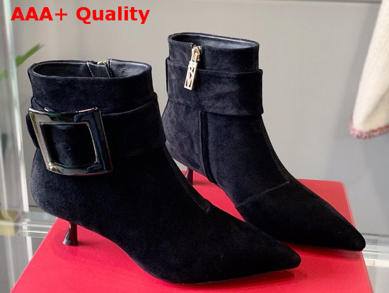 Roger Vivier Pointy Covered Buckle Ankle Boots in Suede Black Replica