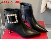 Roger Vivier Pointy Strass Buckle Booties in Black Leather Replica