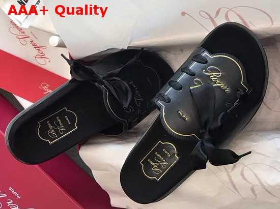 Roger Vivier Slidy Viv Etiquette Sandals in Leather with Gros Grain Ribbon Black Replica