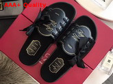 Roger Vivier Slidy Viv Etiquette Sandals in Leather with Gros Grain Ribbon Black Replica