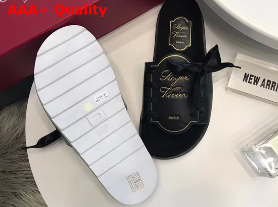Roger Vivier Slidy Viv Etiquette Sandals in Leather with Gros Grain Ribbon Black Replica
