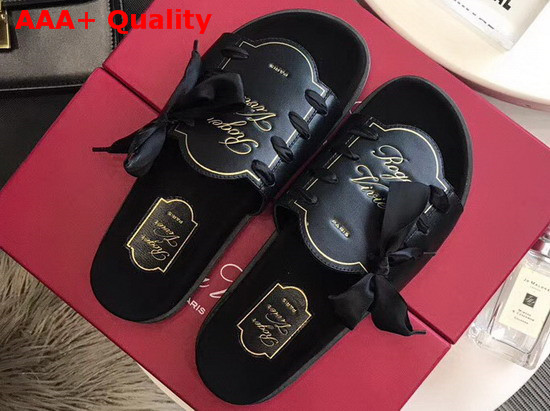 Roger Vivier Slidy Viv Etiquette Sandals in Leather with Gros Grain Ribbon Black Replica
