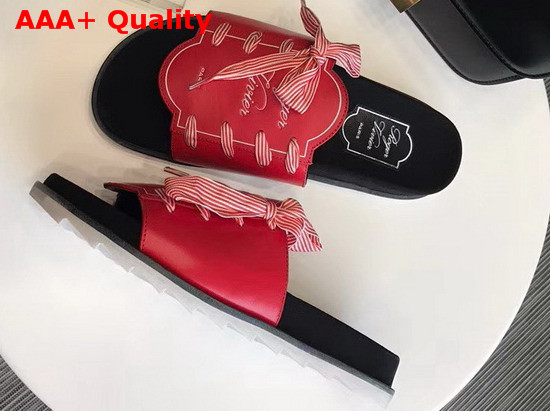 Roger Vivier Slidy Viv Etiquette Sandals in Leather with Gros Grain Ribbon Red Replica