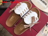 Roger Vivier Slidy Viv Etiquette Sandals in Leather with Gros Grain Ribbon White Replica