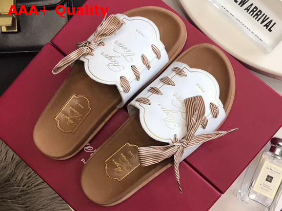 Roger Vivier Slidy Viv Etiquette Sandals in Leather with Gros Grain Ribbon White Replica