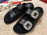 Roger Vivier Slidy Viv Strass Buckle Mules in Black Leather Replica