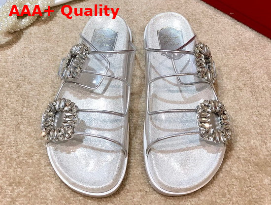 Roger Vivier Slidy Viv Strass Buckle Mules in PVC Replica