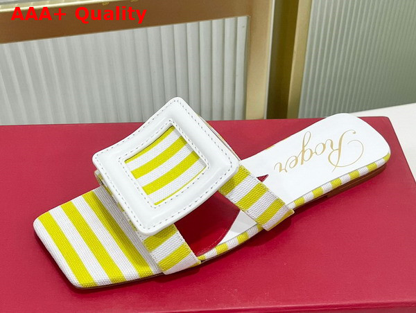 Roger Vivier Stitching Buckle Mules in Fabric White and Green Replica