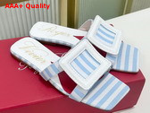 Roger Vivier Stitching Buckle Mules in Fabric White and Light Blue Replica
