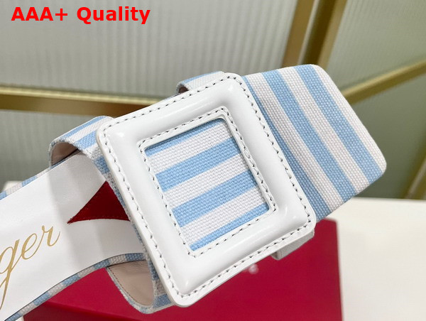 Roger Vivier Stitching Buckle Mules in Fabric White and Light Blue Replica
