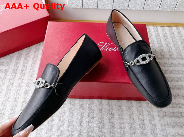 Roger Vivier Strass Chain Loafers in Black Leather Replica