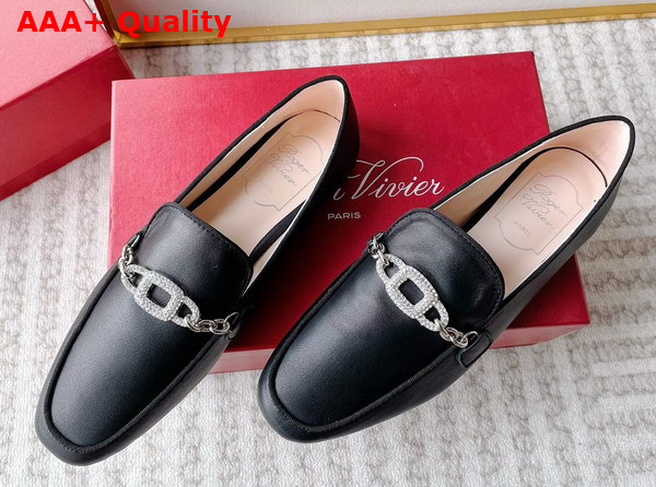 Roger Vivier Strass Chain Loafers in Black Leather Replica