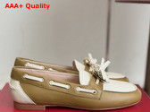 Roger Vivier Tres Vivier Boat Loafers in Leather Brown and Off White Replica