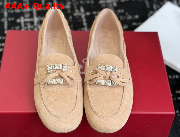Roger Vivier Tres Vivier Boat Loafers in Suede Beige Replica