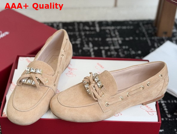 Roger Vivier Tres Vivier Boat Loafers in Suede Beige Replica