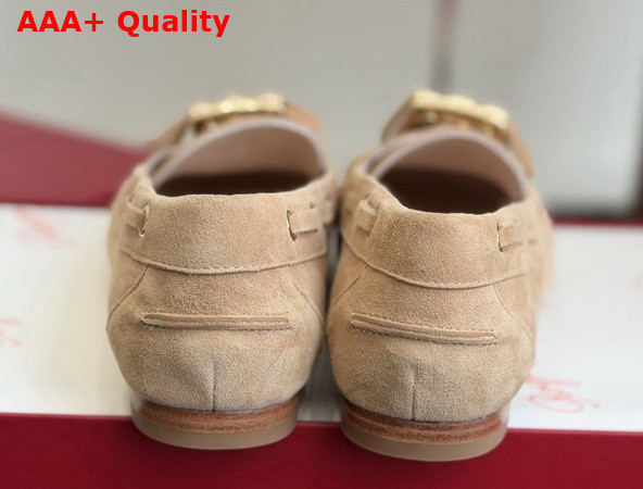 Roger Vivier Tres Vivier Boat Loafers in Suede Beige Replica