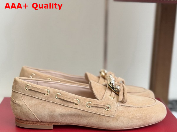 Roger Vivier Tres Vivier Boat Loafers in Suede Beige Replica
