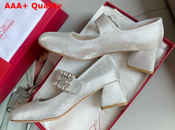 Roger Vivier Tres Vivier Rhinestone Buckle Babies Pumps in Satin Silver Replica