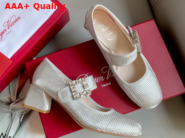 Roger Vivier Tres Vivier Rhinestone Buckle Babies Pumps in Satin Silver Replica