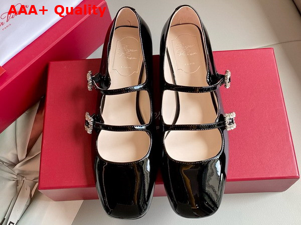 Roger Vivier Tres Vivier Strass Buckle Mini Babies Ballerinas in Black Patent Leather Replica