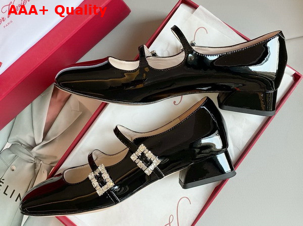 Roger Vivier Tres Vivier Strass Buckle Mini Babies Ballerinas in Black Patent Leather Replica