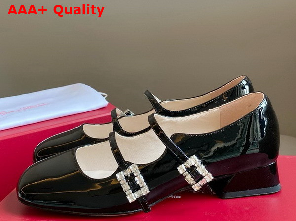Roger Vivier Tres Vivier Strass Buckle Mini Babies Ballerinas in Black Patent Leather Replica