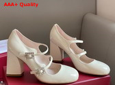 Roger Vivier Tres Vivier Strass Buckle Mini Babies Pumps in Off White Patent Leather Replica