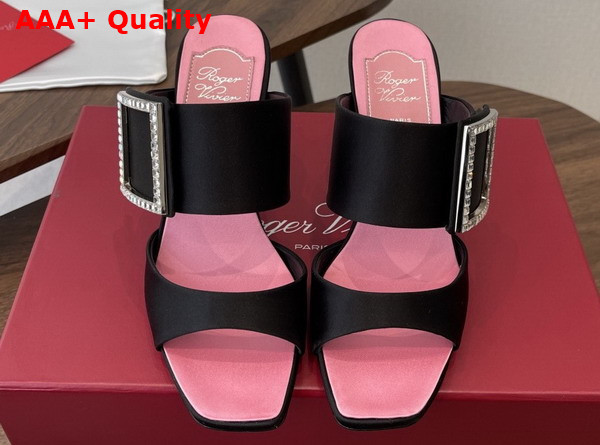 Roger Vivier Trompette Mules in Satin Black Replica